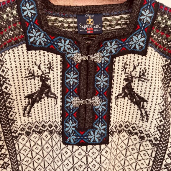 VTG SKJAEVELAND of Norway Size X Large Telemark Style Pure Wool Nordic Sweater - Picture 3 of 11
